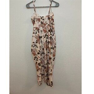 Lovely Floral Strap Dress (natural cream, brown, rose pink) soft (NEW & UNWORN)
